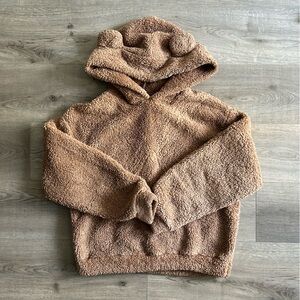 SHEIN Cozy Teddy Bear Sherpa Fleece Pullover Hoodie in Warm Camel